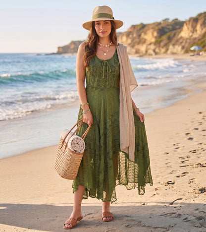 Sakkas Kevina Stonewashed Rayon Embroidered Dress