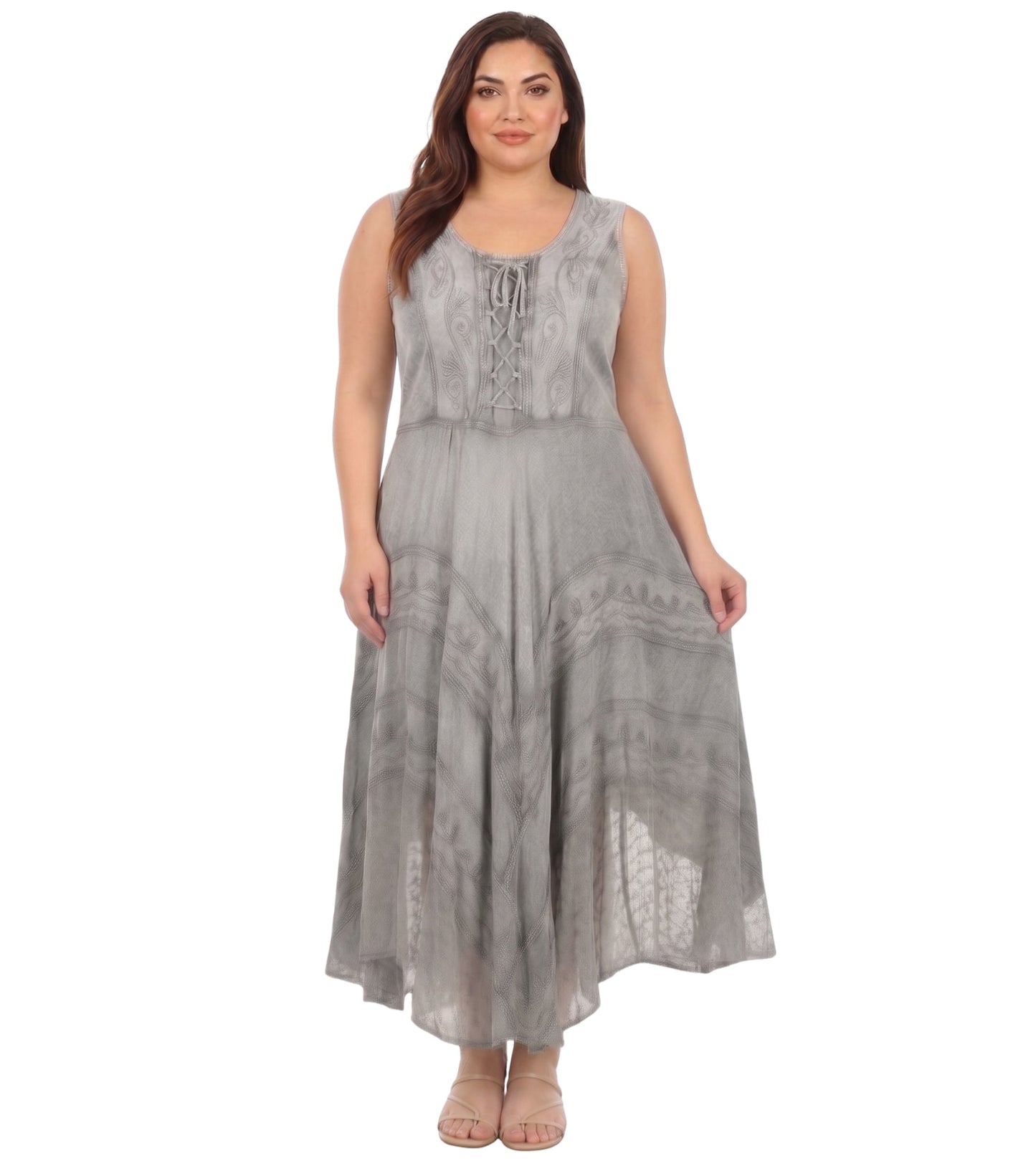Sakkas Kevina Stonewashed Rayon Embroidered Dress