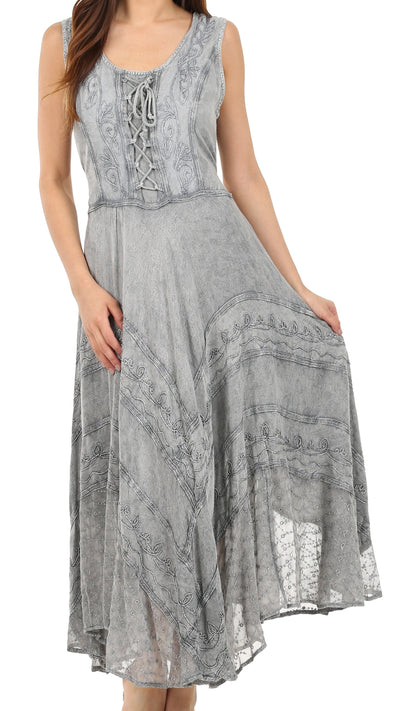 Sakkas Kevina Stonewashed Rayon Embroidered Dress
