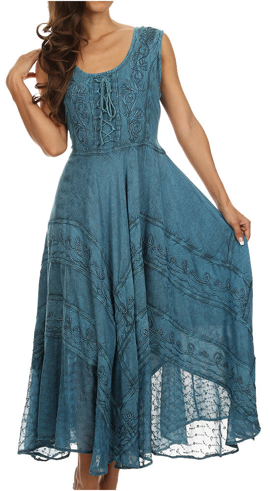 Sakkas Kevina Stonewashed Rayon Embroidered Dress