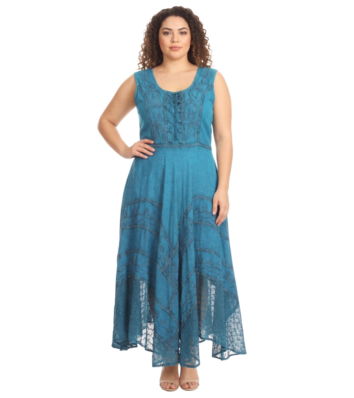 Sakkas Kevina Stonewashed Rayon Embroidered Dress