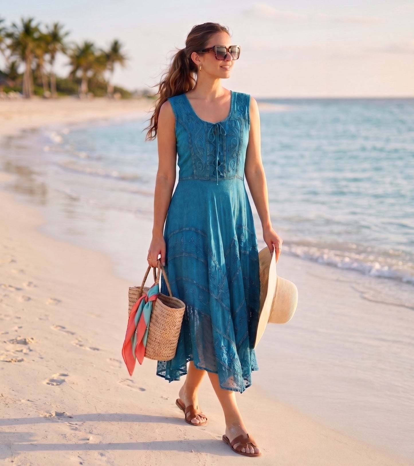 Sakkas Kevina Stonewashed Rayon Embroidered Dress